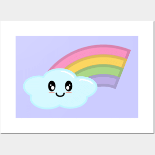 Kawaii Cute Happy Rainbow in Purple Posters and Art